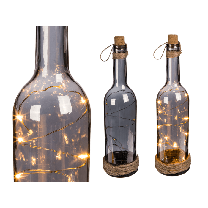 Out of the blue KG - Wholesale Decorative Tabletop Object - Smoked glass bottle with 10 warm white LED,0