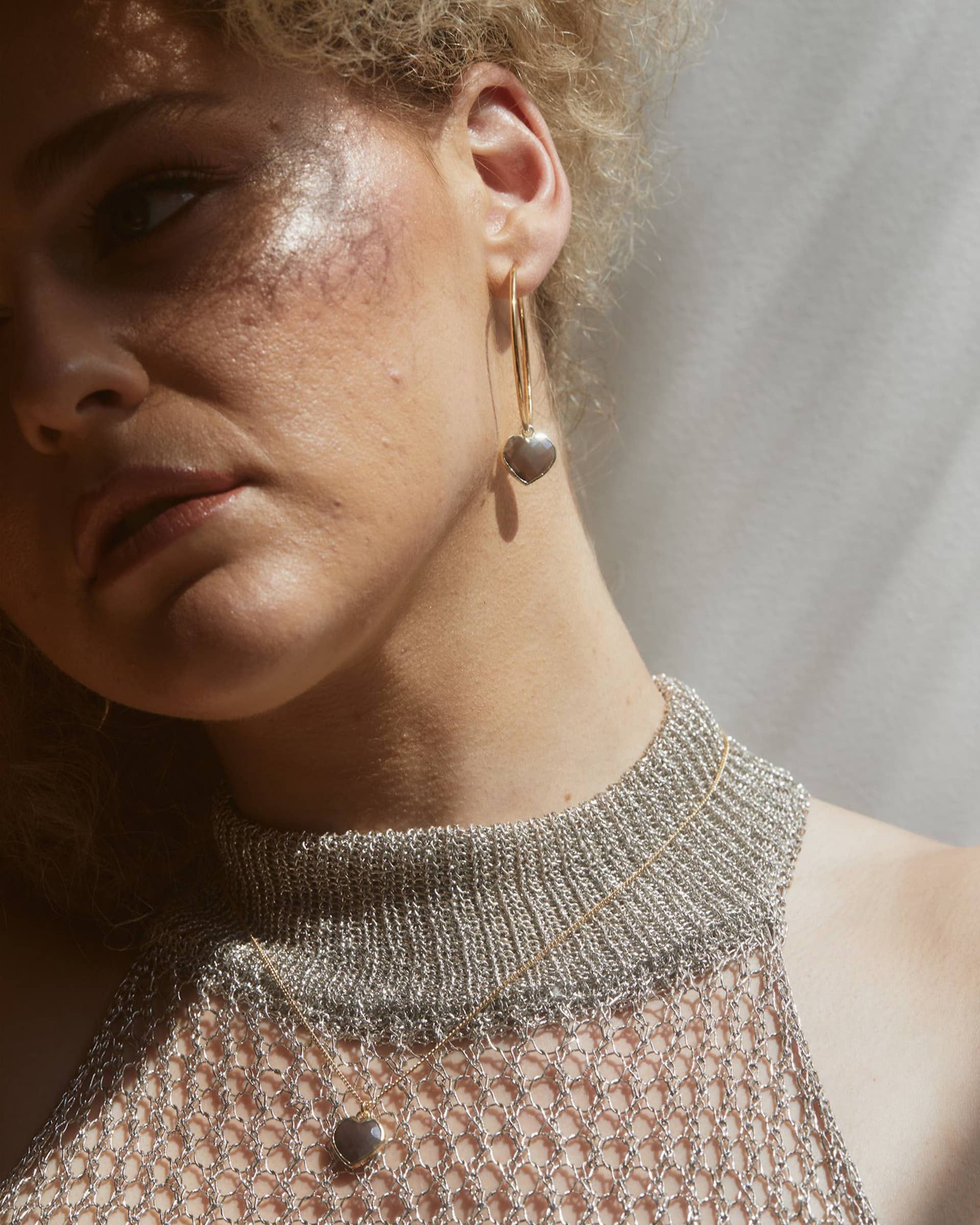 Luna Norte - Wholesale Hoop Earrings - Conversation Heart Hoop Earrings- "Coffee" Moonstone1