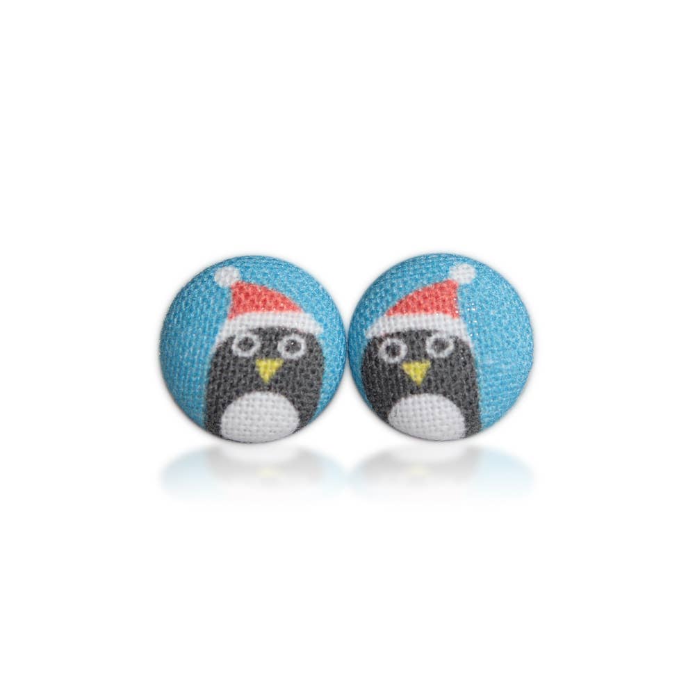 Rachel O's - Wholesale Stud/Post Earrings - Santa Penguins Fabric Covered Button Earrings4