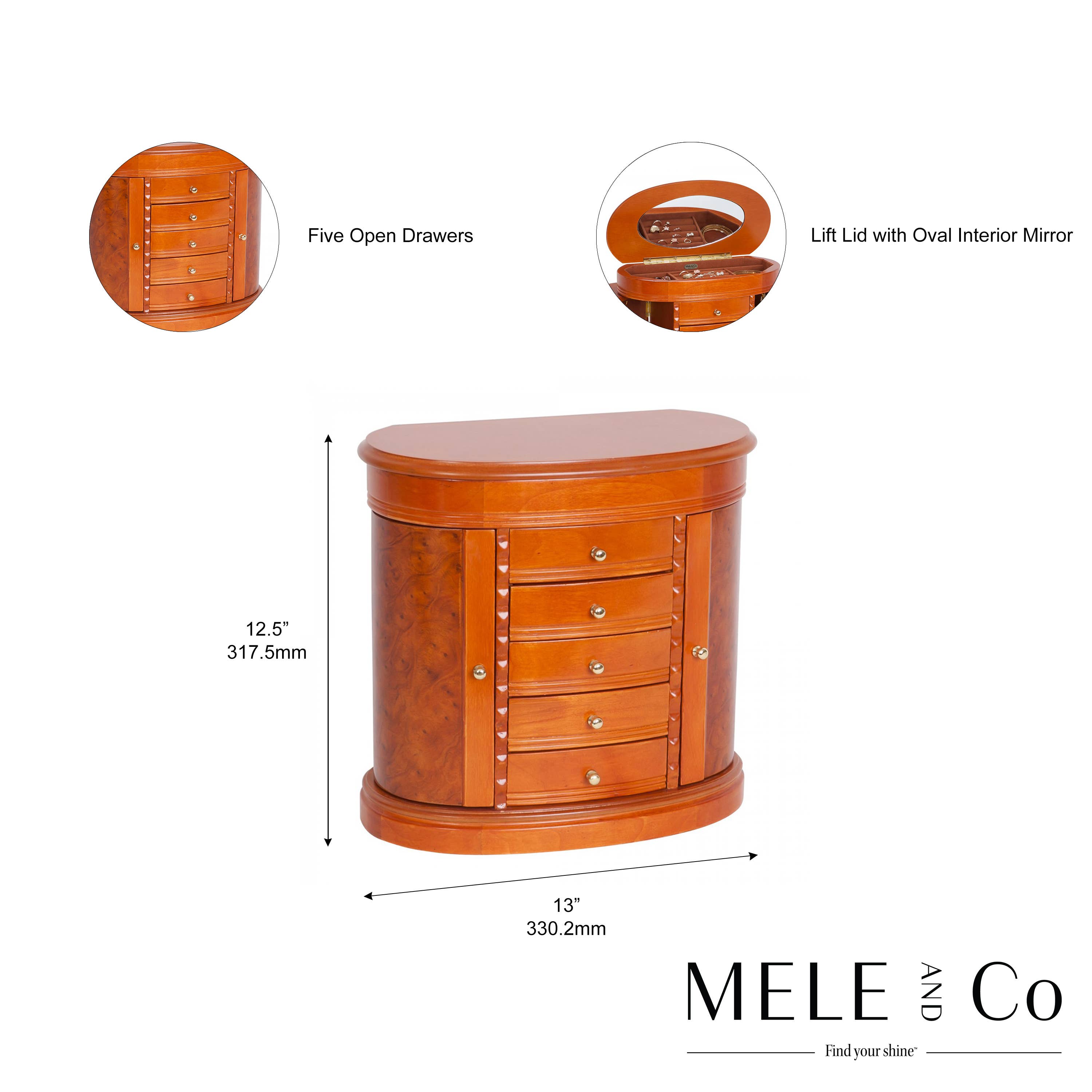 Mele and Co - Wholesale Jewelry Box/Organizer - Mele and Co Trinity Wooden Jewelry Box4
