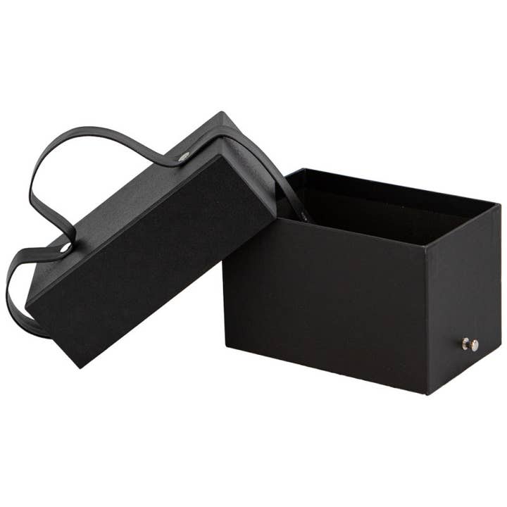 Deffrennes - Wholesale Decorative Box - Cardboard box with black leather handle Indispensable 14.5x9x9cm4
