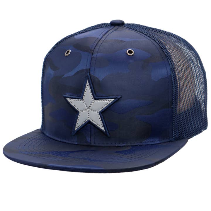Cap Zone - Wholesale Trucker Hat - Unisex - Dallas Star Patch Camo Poly Flat Bill Trucker Hat3