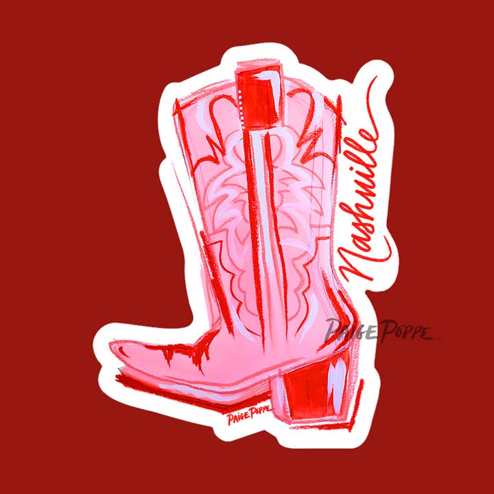 "Nashville" Cowboy Cowgirl Boot Sticker for wholesale by Paige Poppe Art