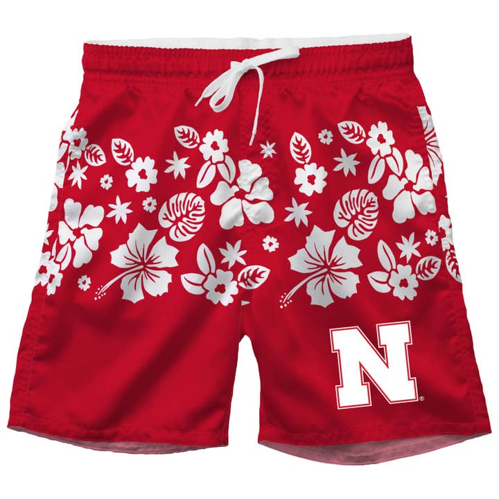 Nebraska Huskers Mens Inset Floral Swim Trunk for wholesale by Wes and Willy