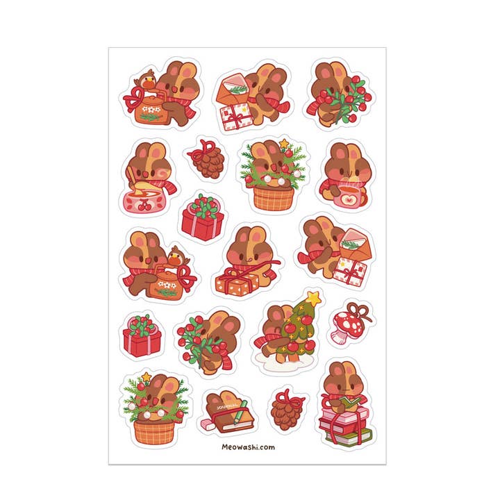 Weihnachts-Harlekin-Hasen-Aufkleberbogen für den Großhandel von Meowashi Studio