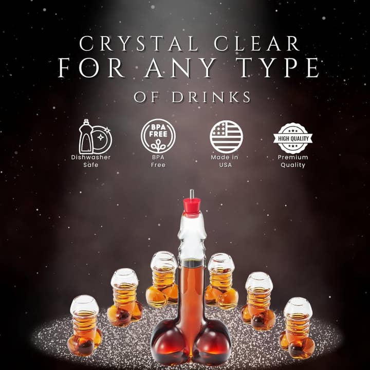 The Wine Savant / Khen Glassware - Wholesale Decanter - Decanter Set with Glasses, Decanter -17oz-, Shot Glasses -3oz -, for Whiskey, Liquor, Tequila, Vodka, Bar Glasses, Cocktail Glasses, Bachelorette Party, Funny Gifts1