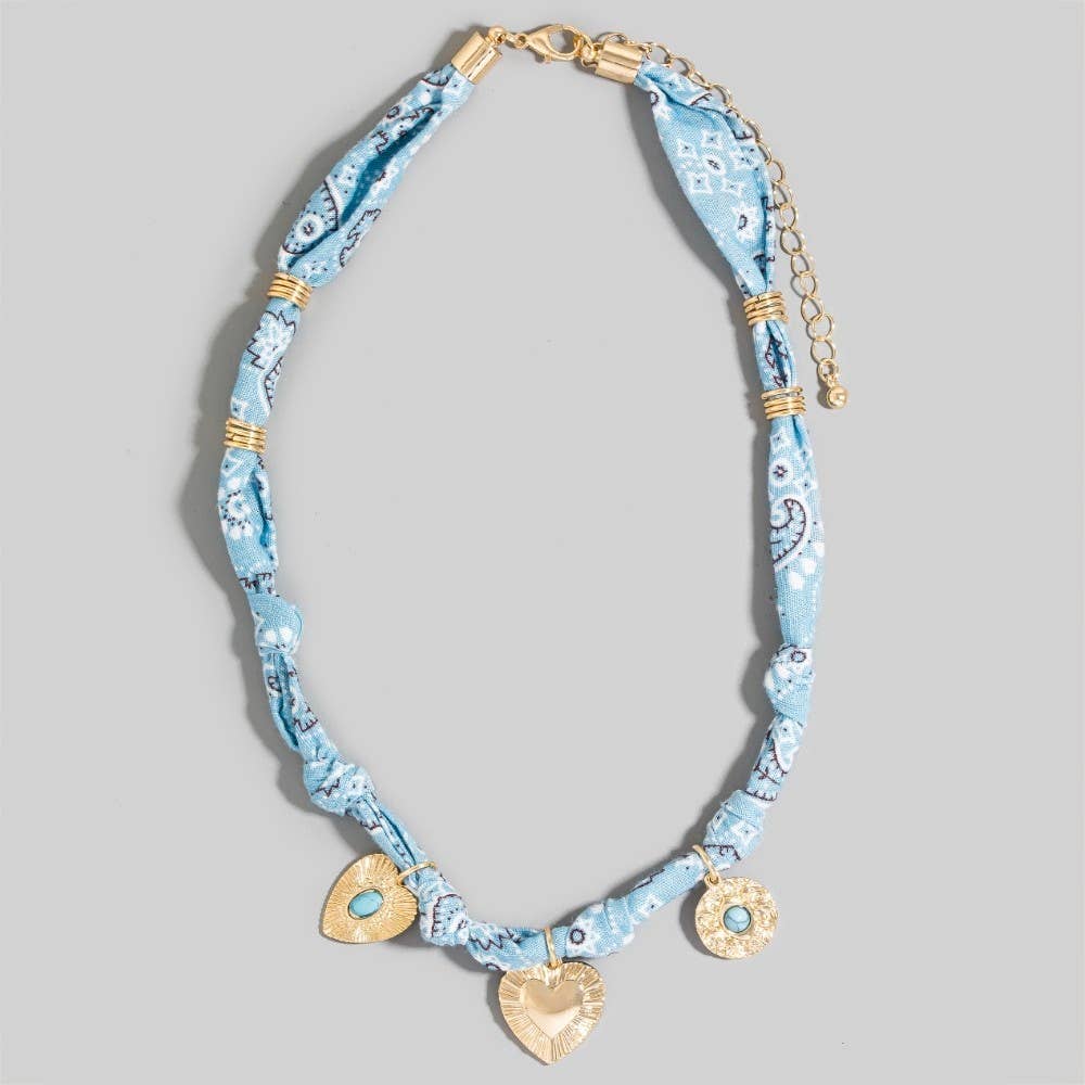 The Looks by Fame Accessories - Wholesale Pendant/Charm Necklace - Stone Set Heart And Coin Charms Paisley Bandana Knotted Necklace4