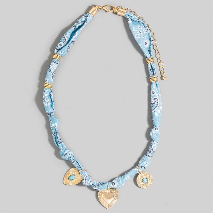 The Looks by Fame Accessories - Wholesale Pendant/Charm Necklace - Stone Set Heart And Coin Charms Paisley Bandana Knotted Necklace4