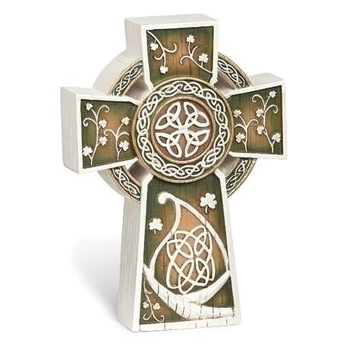 Celtic Tabletop Cross with wood carved finish for wholesale by Roman