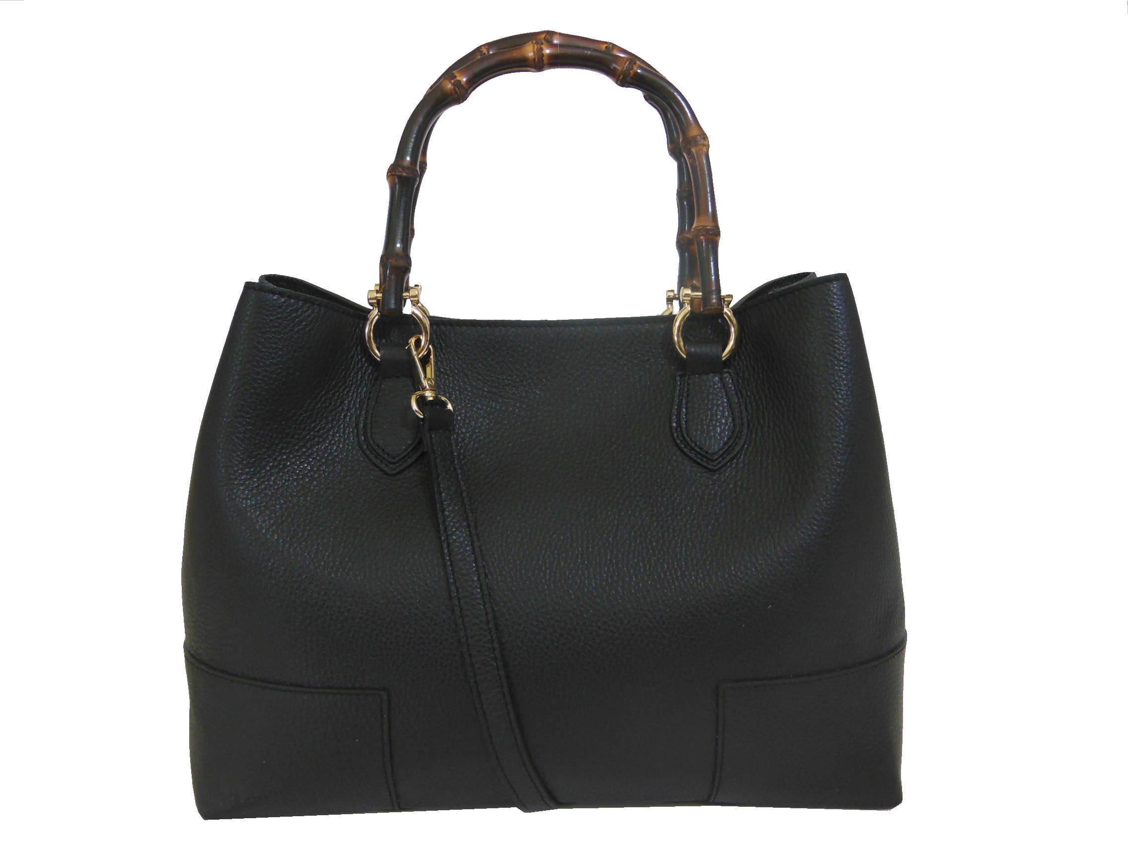 Canetti Roberto - Wholesale Top Handle Bag - Women's - LEATHER HANDBAG WITH BAMBOO HANDLES 11113