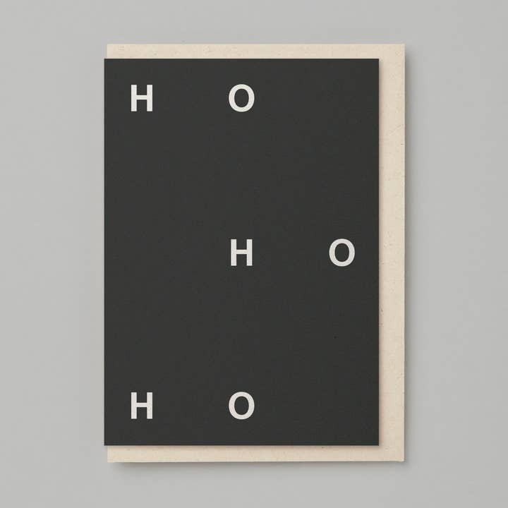 HO HO HO EMBOSSED MONOCHROME CHRISTMAS CARD (CHARCOAL) for wholesale by Kinshipped