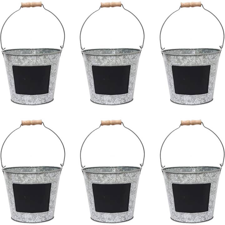 Hosley® Set of 6, 7in Dia Bucket With Wood Handle for wholesale by Hosley
