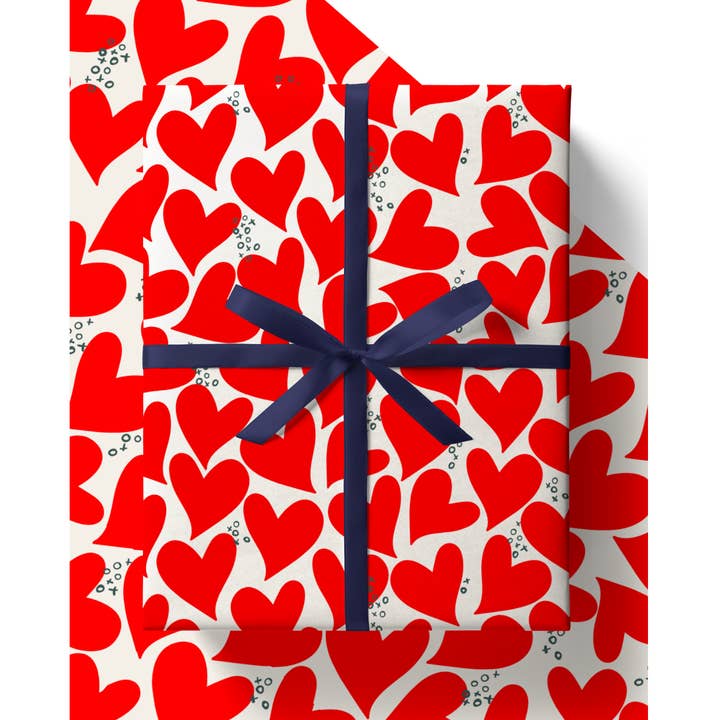 Valentines Day Red Hearts Eco Friendly Wrapping Paper Sheets for wholesale by Eco Wrap