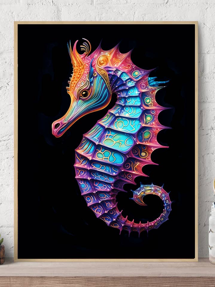 Neon Bold Lys Farvet Seahorse Lærred Vægkunsttryk for engroshandel hos Arttique - Artistry Canvas Prints