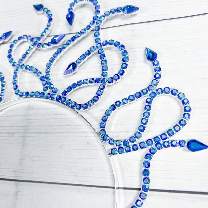 Happy Dream Gifts - Vendita all'ingrosso Fascia per capelli - Donna - Cerchietto Medusa in zaffiro, corona in cristallo blu, cerchietto a forma di fata