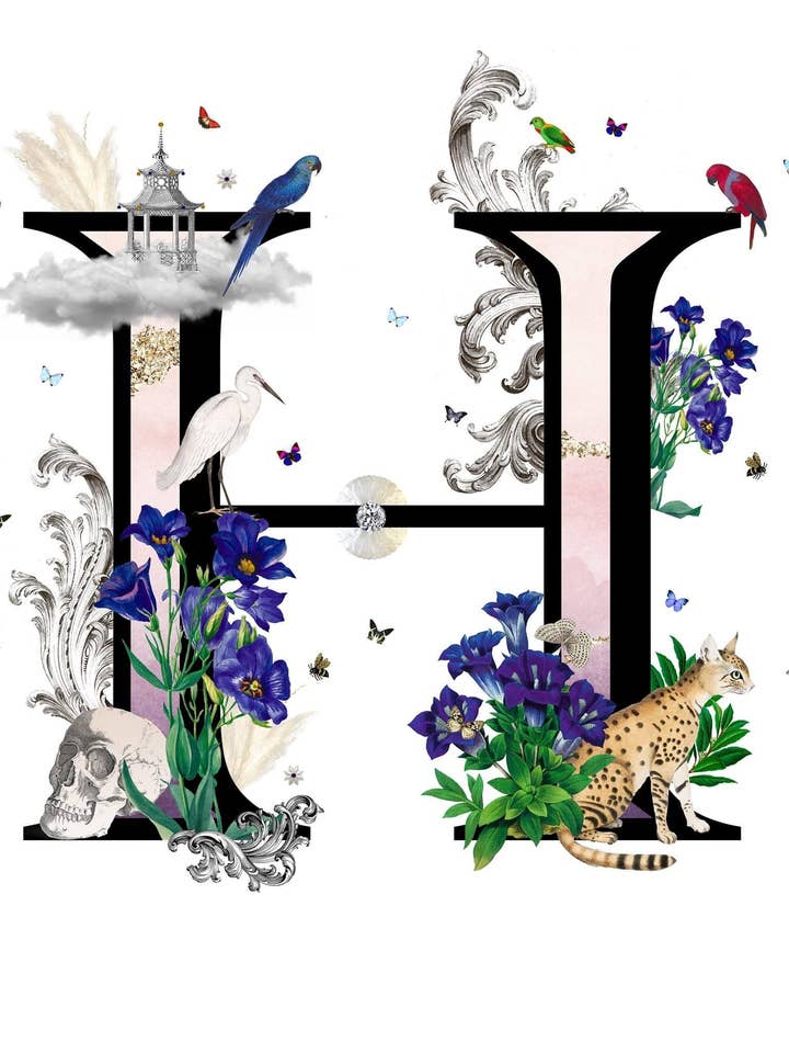 H' Ornate Latin Letters Fine Art Square Print for wholesale by Elizabeth Stirling-Taylor