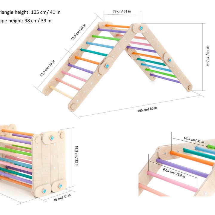 HappyMoon - Wholesale Wood Toy - Kids - Happymoon® Colored Climber, Modifiable Triangle, Montessori