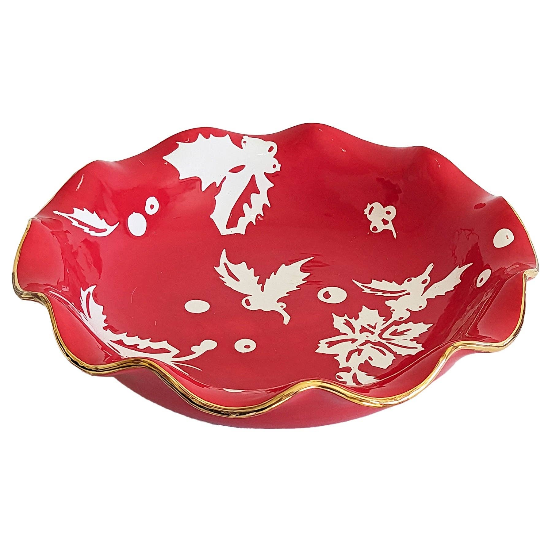 Lo Home | Ruby Clay - Wholesale Decorative Plate/Dish/Bowl - Deck the Halls Scalloped Bowls with 22K Gold Accent4
