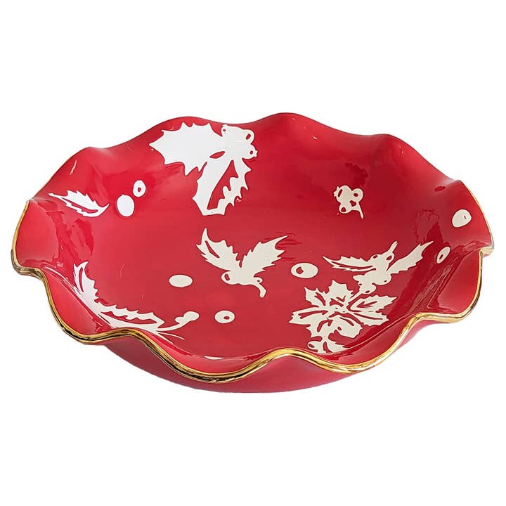 Lo Home | Ruby Clay - Wholesale Decorative Plate/Dish/Bowl - Deck the Halls Scalloped Bowls with 22K Gold Accent4