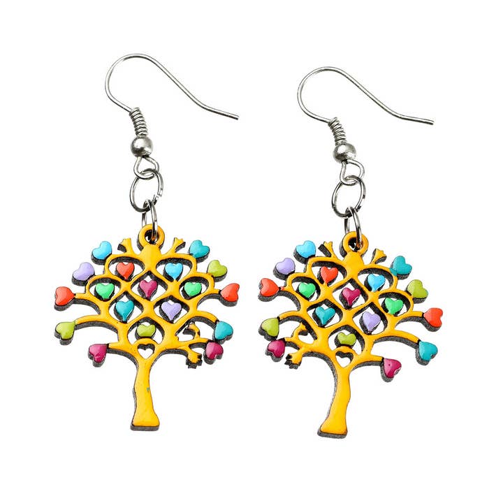ASSORTED WOOD TREE EARRINGS for wholesale by Benjamin International