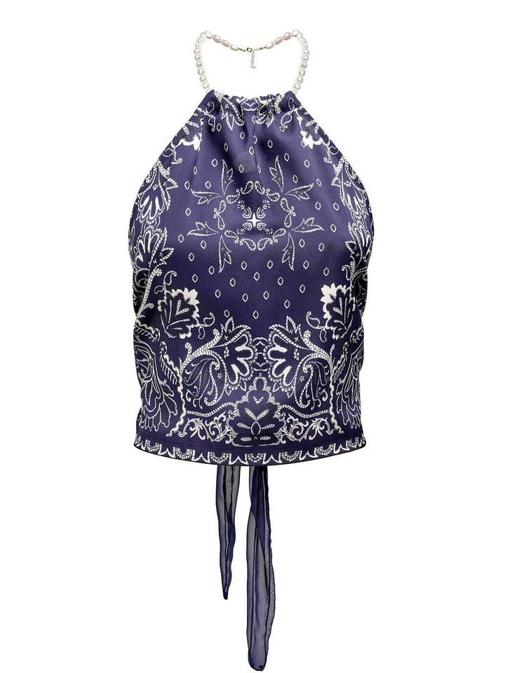 Kajsa bandana-top med perlehalskæde for engroshandel hos Buccarello Jewellery