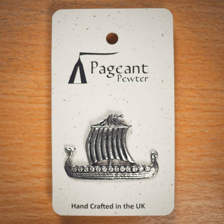Pewter Viking Longship pin badge for wholesale by Pageant Pewter