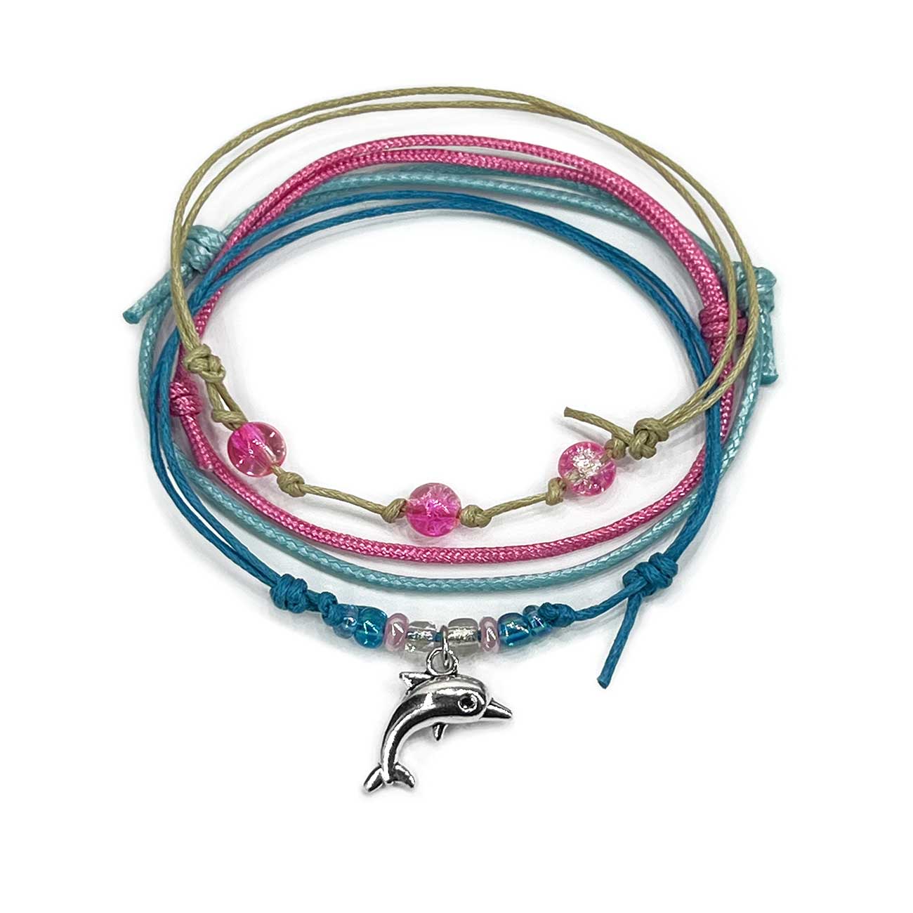 O Yeah Gifts - Wholesale Link & Chain Bracelet - Blue Dolphin Stackable Beach Charm Bracelet Style Pack2