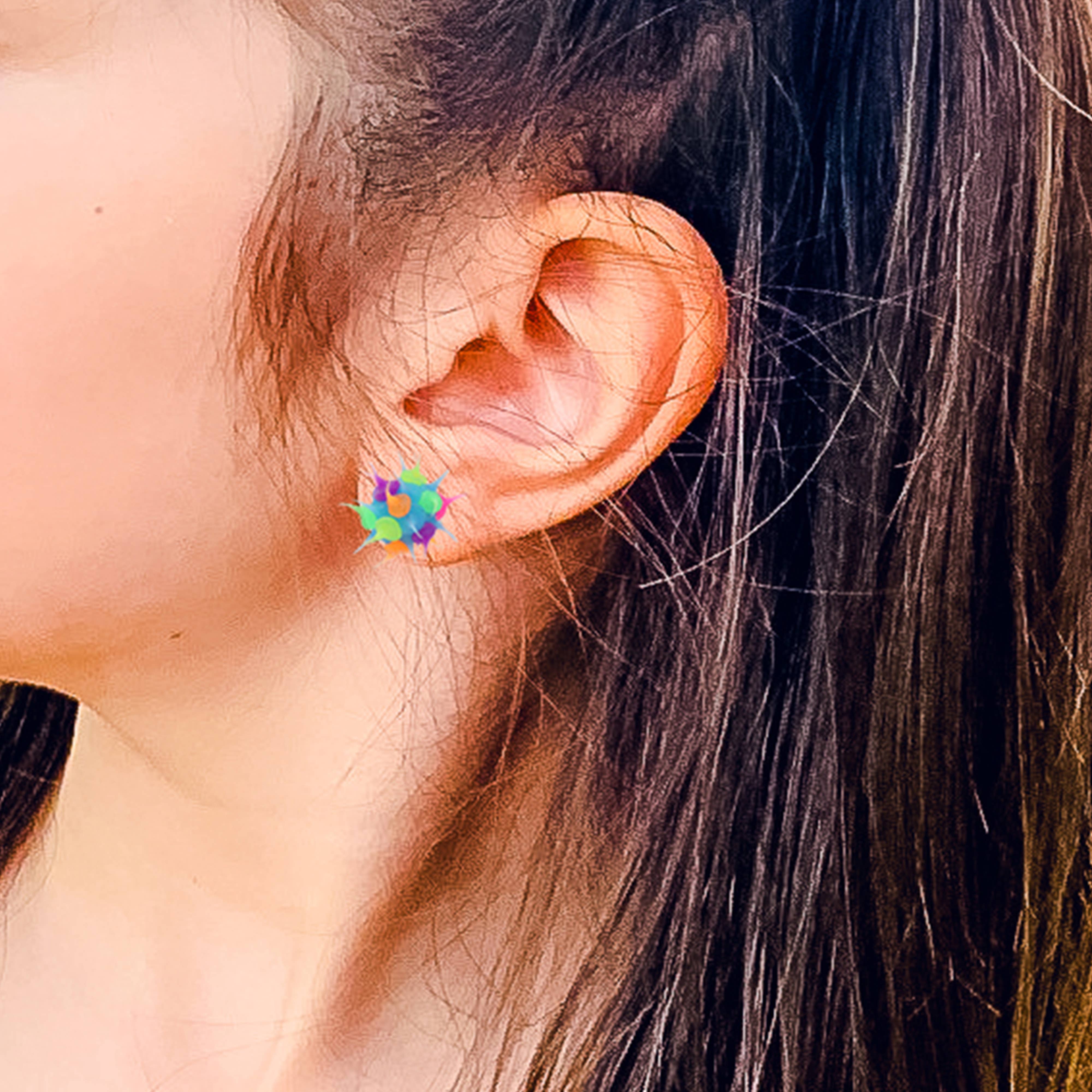 Natalia - Wholesale Jewelry Set - Spiky Neon Silicone Y2K Icons Stud Earrings - SET 36 Pairs8