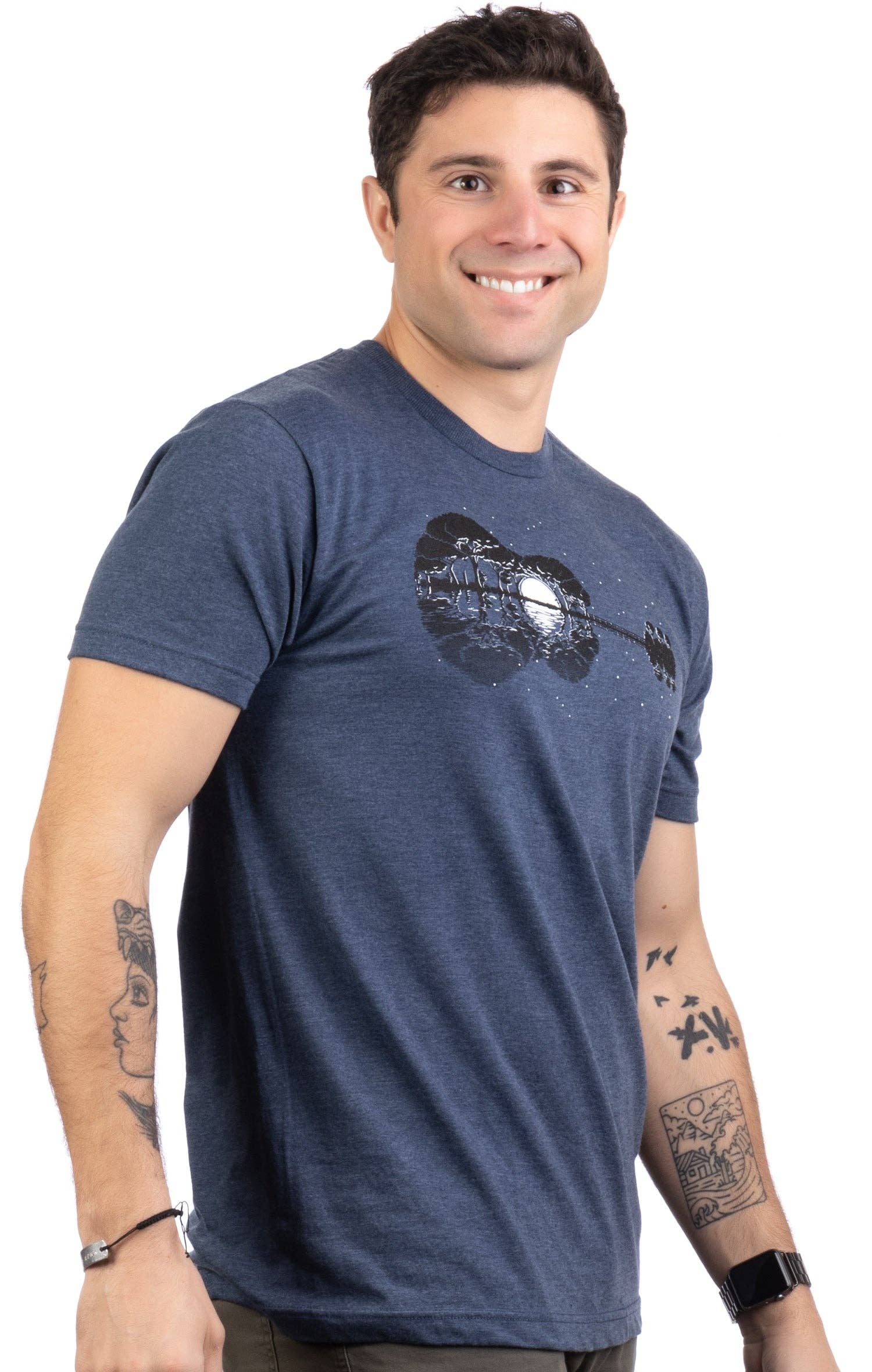 Vintage Navy Acoustic Guitar Moonrise Musician T-shirt for Men for wholesale on Faire3