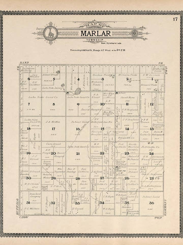 Map of Marla Township from Standard Atlas of Jerauld County, South Dakota 1909 for wholesale by Relic Map Co.