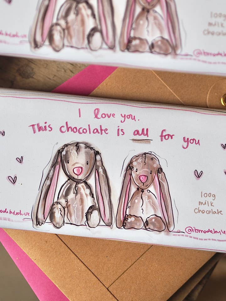 The 100g Bunnies ‘All For You’ Milk Chocolate Bar for wholesale by Made by Leah