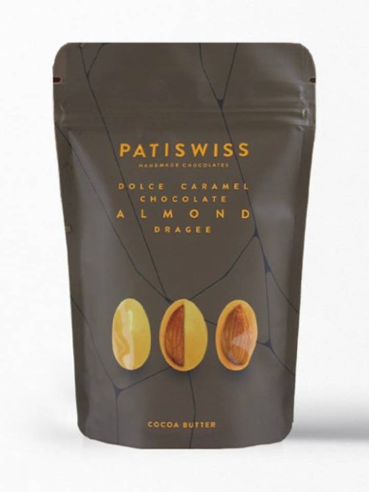 Drage au chocolat blanc et aux amandes au caramel 80gr pour la vente par Patiswiss Handmade Chocolate