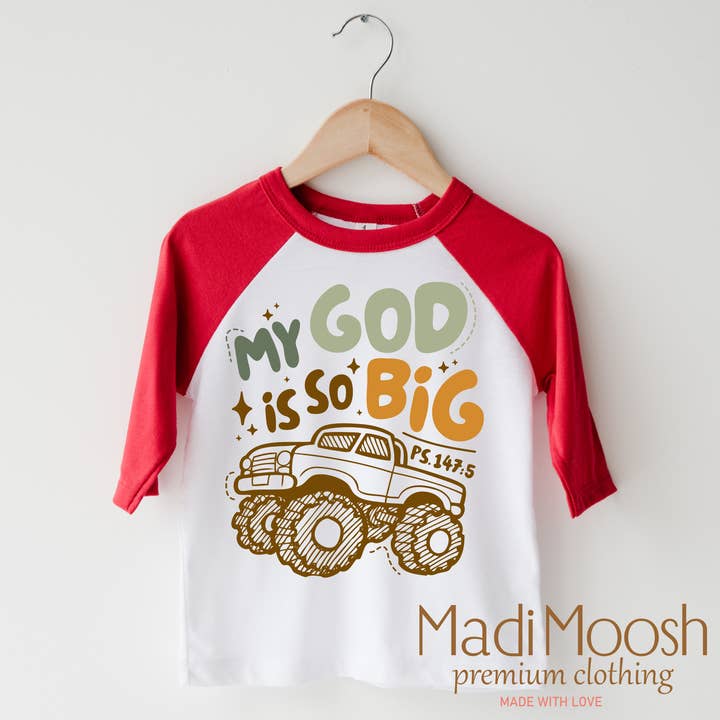 Madi Moosh – Engroshandel T-shirt med serigrafitryk – til børn – Min Gud er så stor Monster Truck Skjorte - Christian Tee2