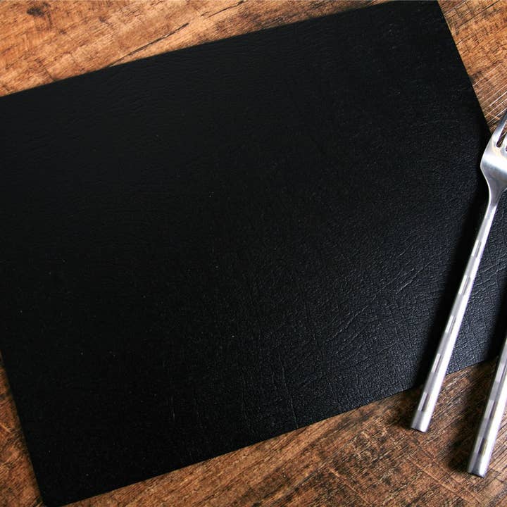 Set of 4 Classic Black Leatherboard Placemats, Made in UK for wholesale by The Dapper House