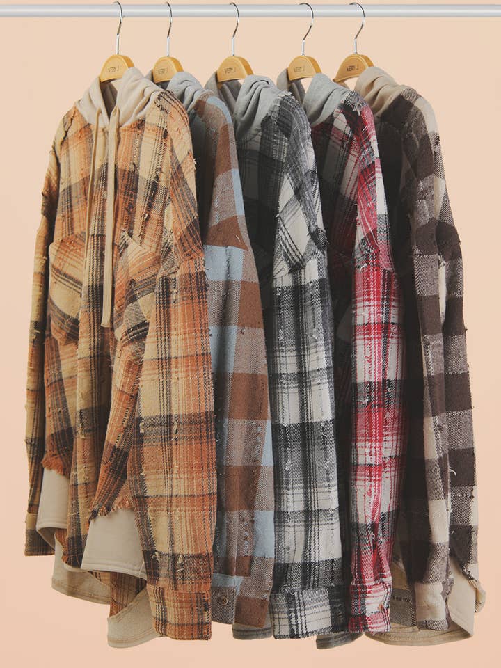 NT12253-Oversized Flannel Hættetrøje med Knapper Jakke for engroshandel hos VERY J