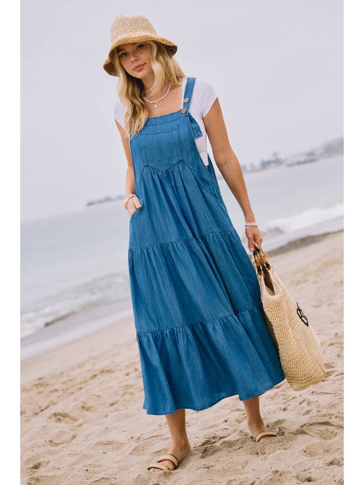 Oddi - Wholesale Dress - Women's - Washed Chambray Overall Tired Midi Dress3