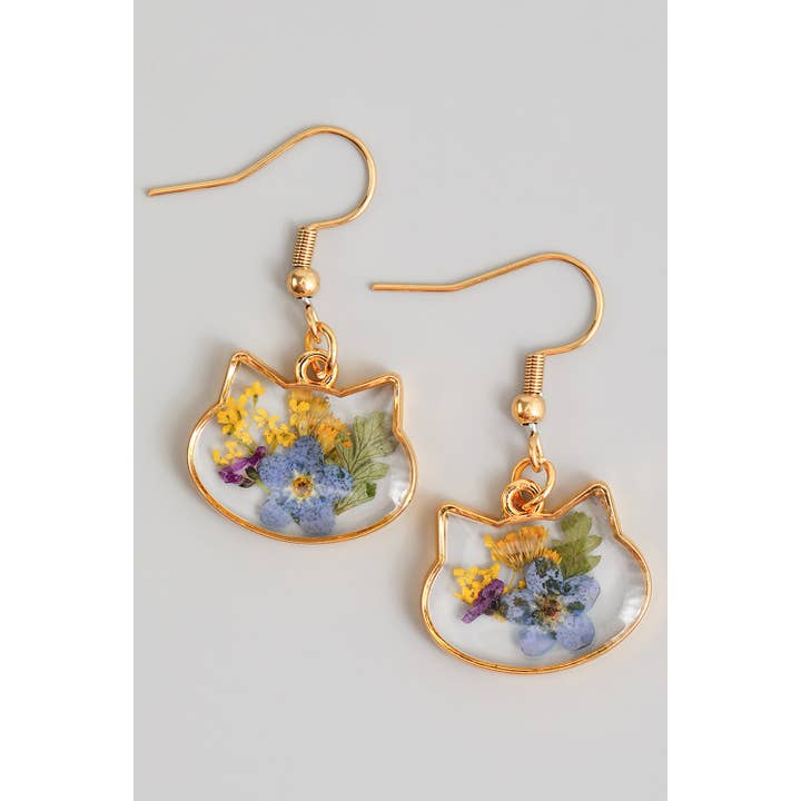 Girly - Wholesale Dangle Earrings - PRESSED FLOWER CAT DROP EARRINGS1