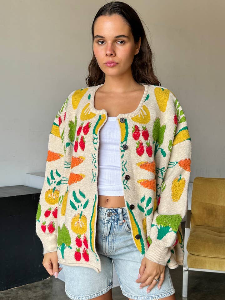 MULTI COLOR FLOWER PATTERNED KNIT CARDIGAN for wholesale on Faire