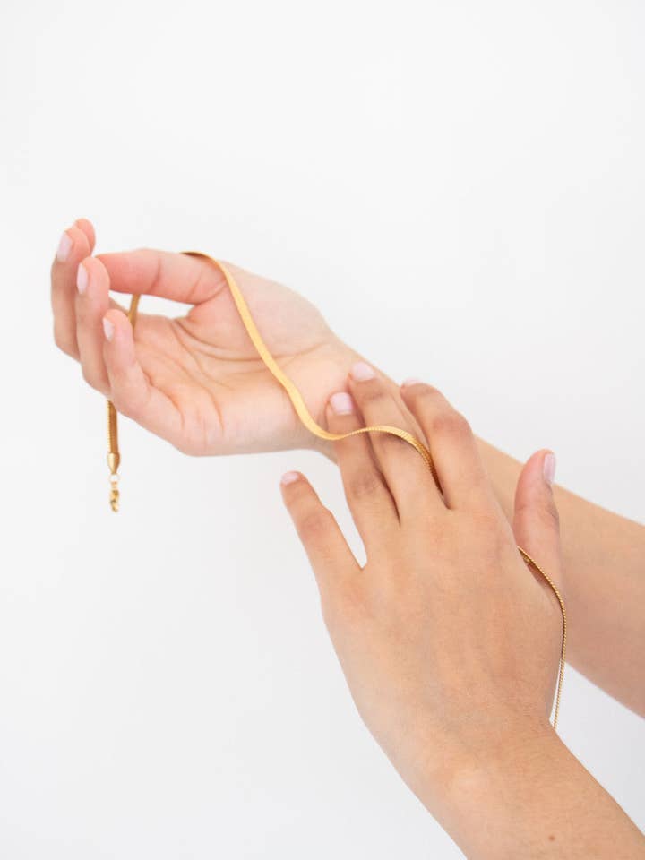 Leigh Flat Link 14K Gold Plated Necklace in Classic Gold for wholesale by PRIV Collections