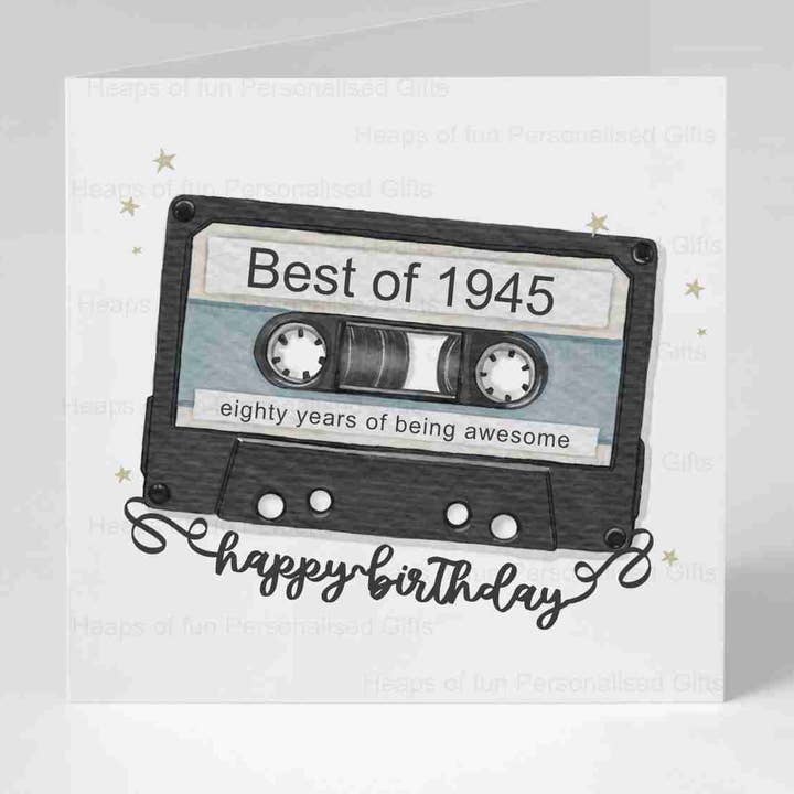 Best of 1945 - 80th Birthday Card - 3 colours available for wholesale by HEAPS OF FUN