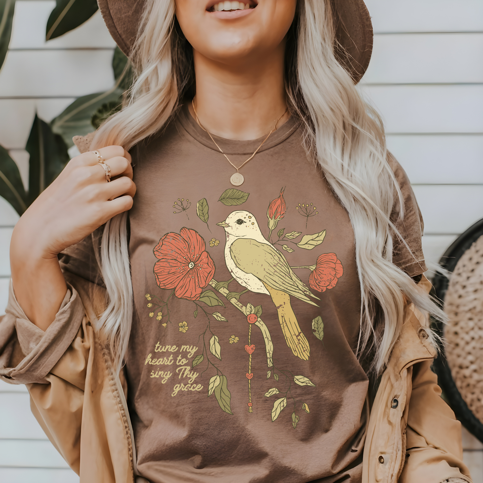 Scripted Pearl - Wholesale T-Shirt (Graphic) - Women's - Tune My Heart with Bird Comfort Colors Christian Graphic Tee16