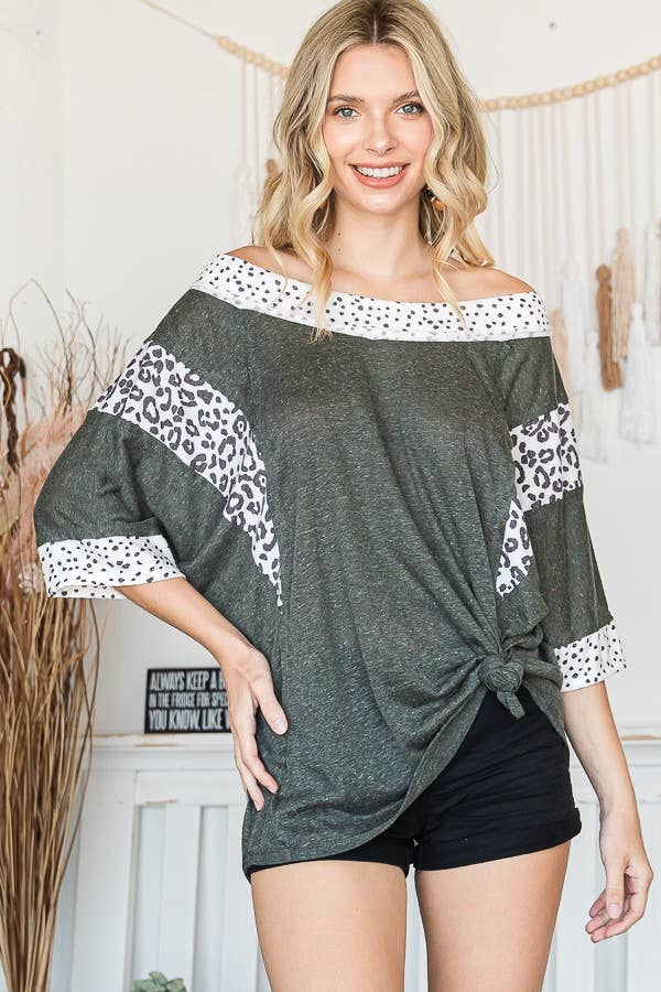 JADE BY JANE - Wholesale Tunic - Women's - ANIMAL PRINT TRIM BOAT NECK TUNIC9