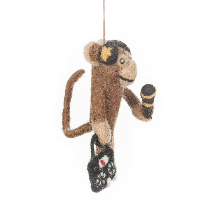 Felt So Good - Wholesale Ornament - Handmade Felt DJ Bananas Hanging Monkey Decoration