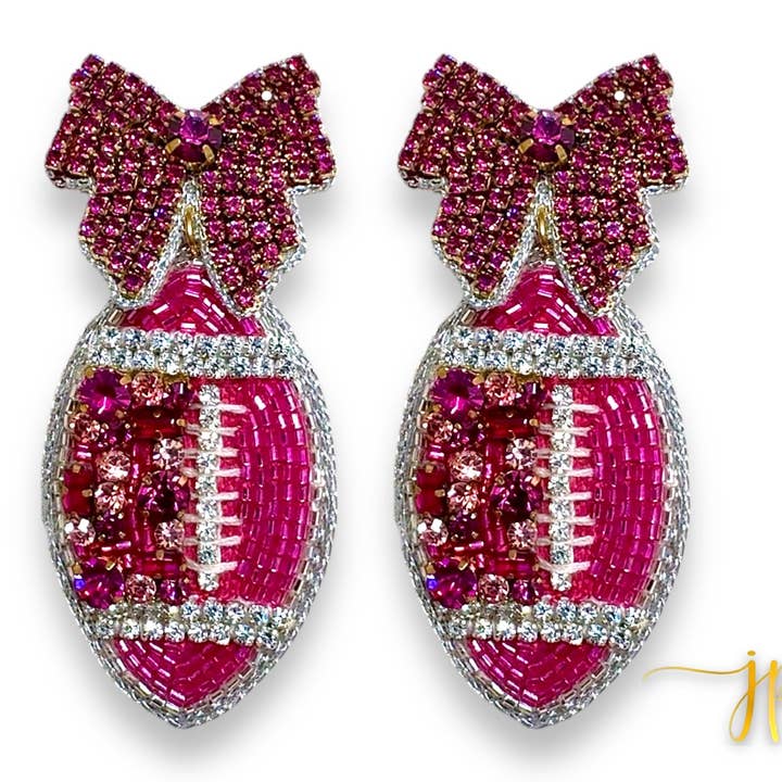 Jogo Day Brincos de Futebol em Rosa Escuro Coquette Laço com Rhinestone por atacado de Jenny Patrick Designs ™