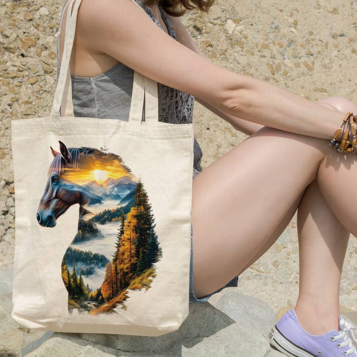 Mountain Horizon Horse Silhouette Tote for wholesale by This Joyful Home