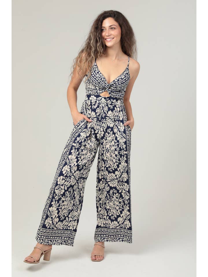 ANGIE - Wholesale Jumpsuit - Women's - B5A42-FR24 V NECK TWIST FRONT CUT OUT JUMPSUIT