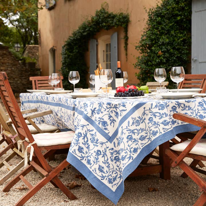 Couleur Nature - Wholesale Tablecloth - Granada Cornflower Blue | French Tablecloths14