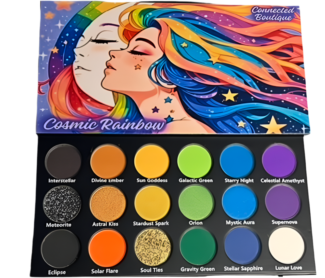 Connected Boutique - Wholesale Eyeshadow Palette - Cosmic Rainbow 18‑Shade Eyeshadow Palette – Celestial Hues & Glitter3