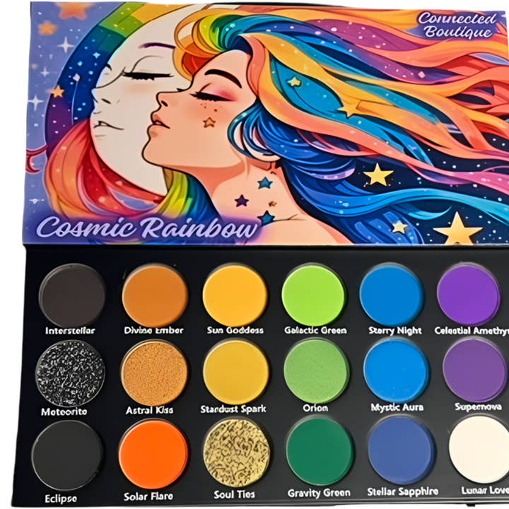 Connected Boutique - Wholesale Eyeshadow Palette - Cosmic Rainbow 18‑Shade Eyeshadow Palette – Celestial Hues & Glitter3
