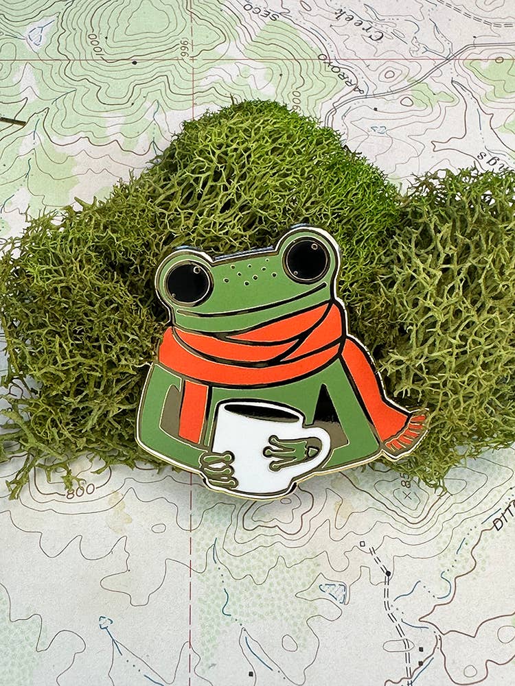 Lisa Kurt art + illustration - Wholesale Lapel Pin/Button - Coffee Frog (Timothy) hard enamel lapel pin